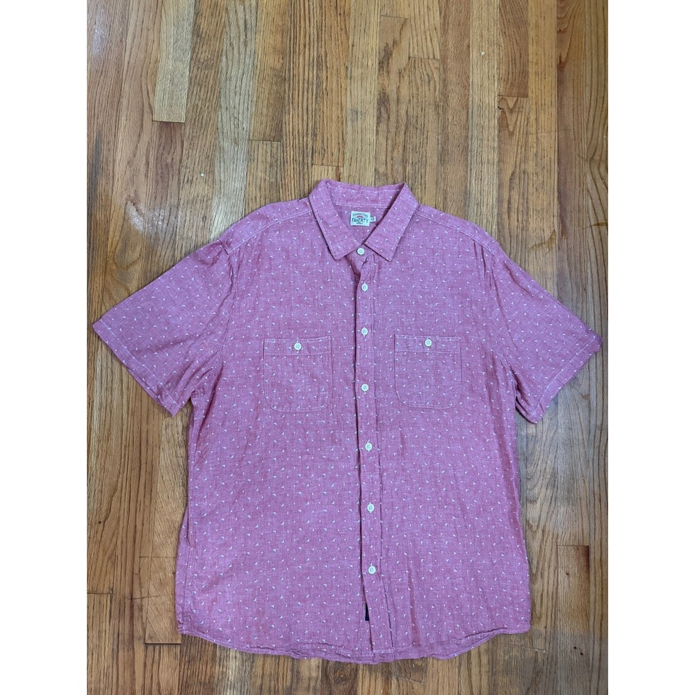 Faherty Men's XL Short Sleeve Island Workshirt Red Native Linen Blend Summer